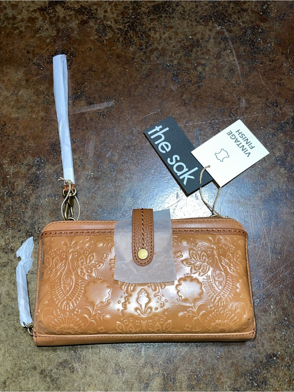 The Sak Tan Embossed Leather Wristlet Wallet